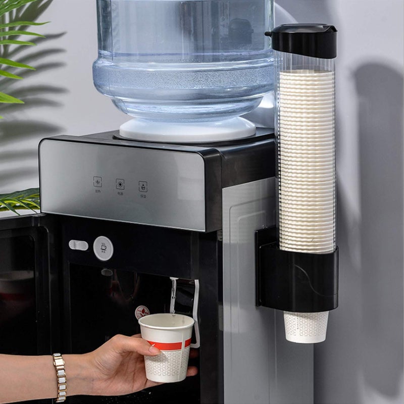 Tirifer Cup Dispenser Wall Mounted Plastic Water Dispenser Disposable Cup Holder Rack, Paste or Screw Plate Mountable for Paper Cups Halloween Party Supplies(L, Black) - Image 2